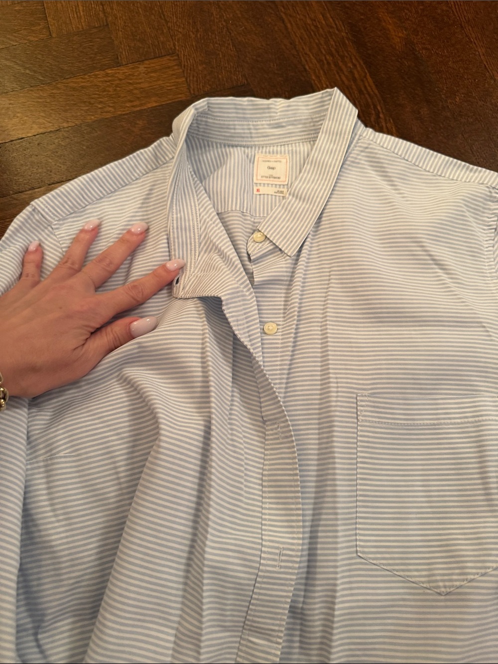 GAP Men's Light Blue & White Stripe Button-Down Shirt